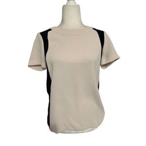 j Crew ivory navy blue short sleeve Crew Neck blouse top 0 xxs xs